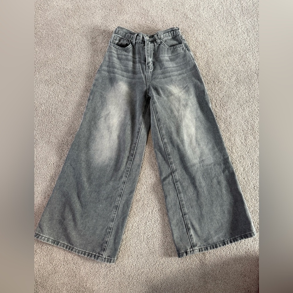 SHEIN Gray Flare Wide-Leg Jeans